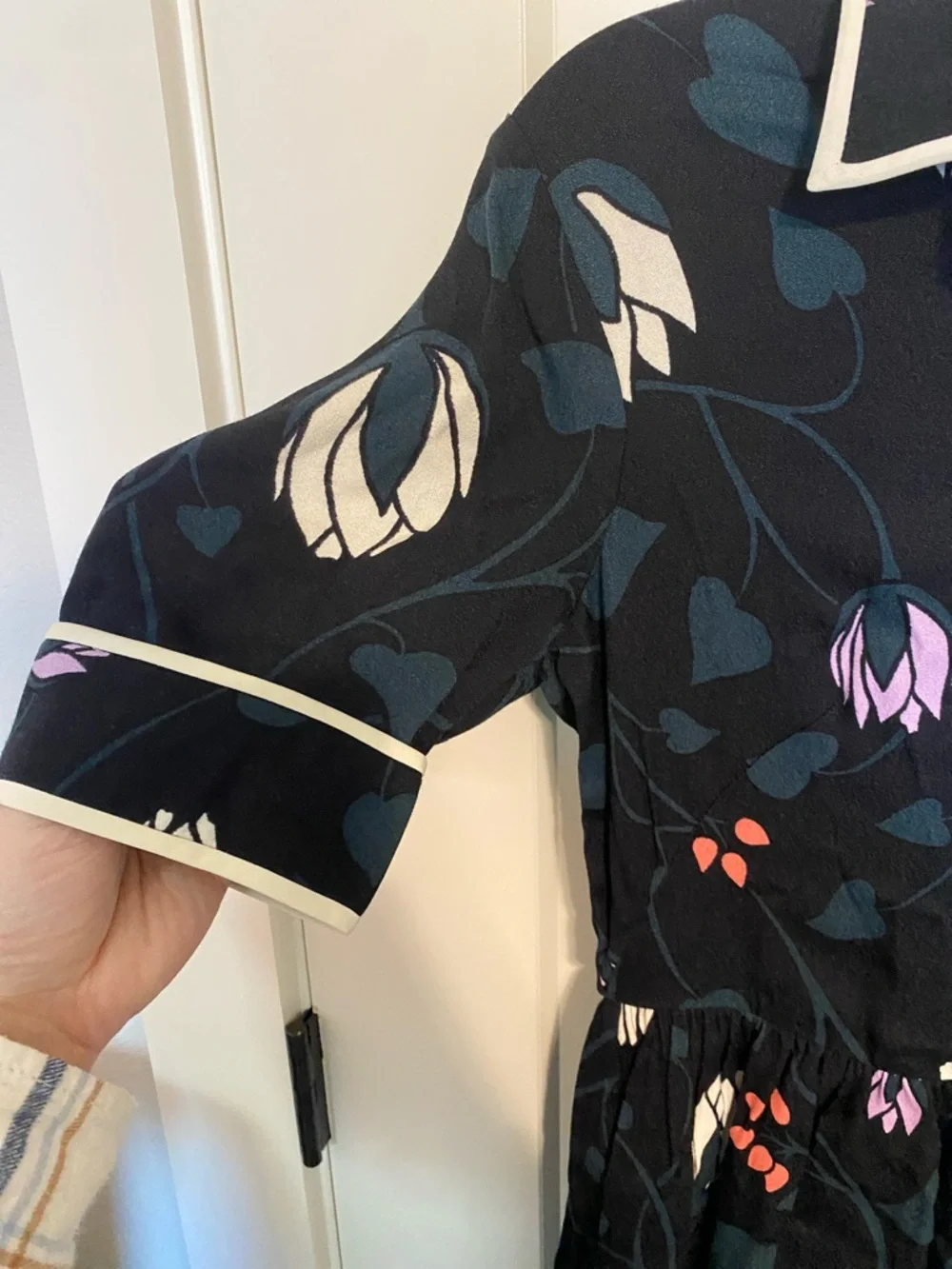 kate spade Black Floral Button-Front Dress with Cream Trim
